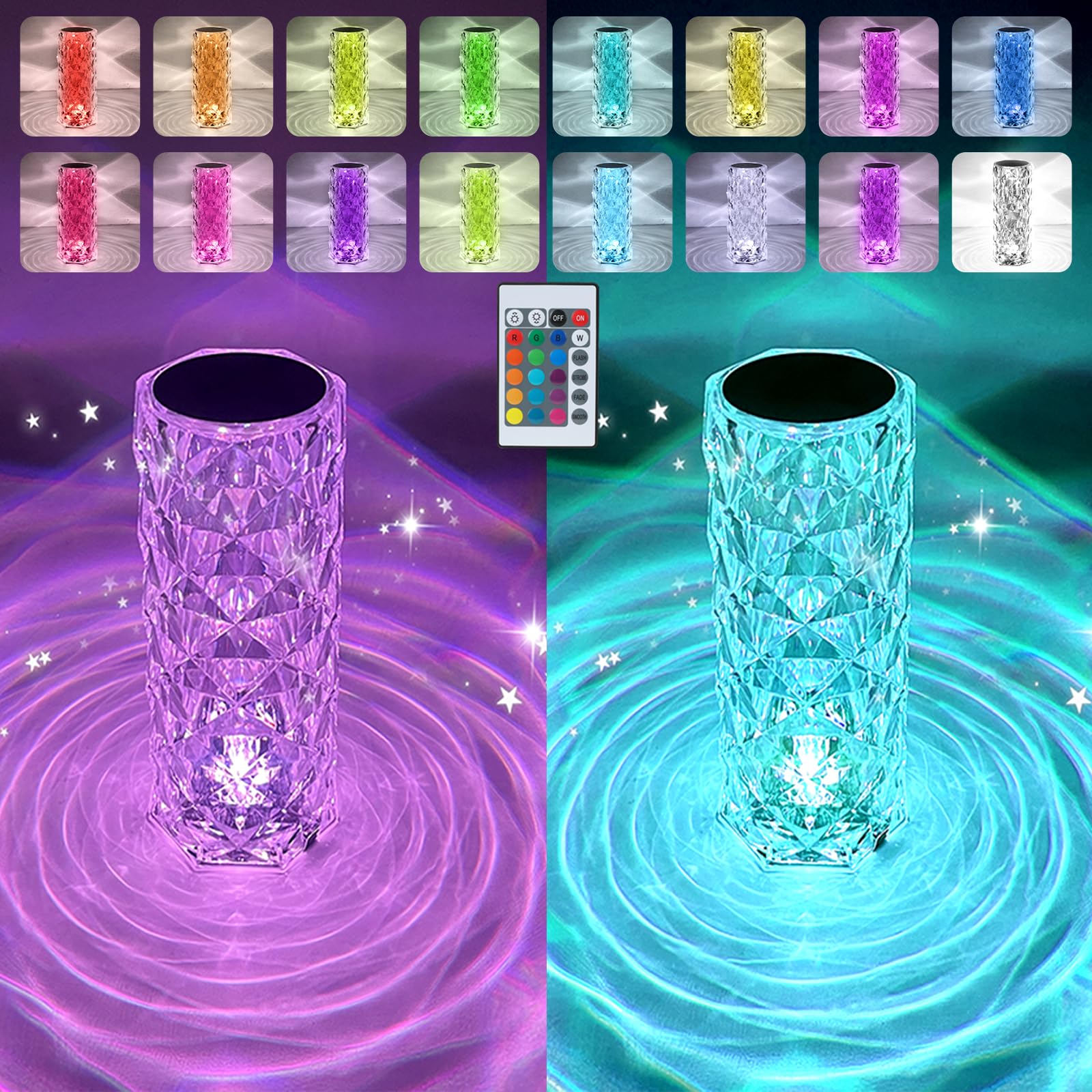 フロアスタンド Crystal table lamp light 2 Pack Crystal Table Lamp, Remote and Touch Control Rose Wave Lamp